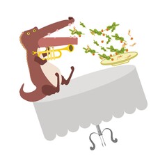 cartoon alligator playing trumpet