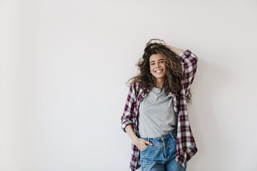 Photo of happy beautiful woman smiling while posing on camera