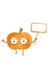 pumpkin holding wooden board