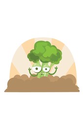 broccoli smiling with hands up