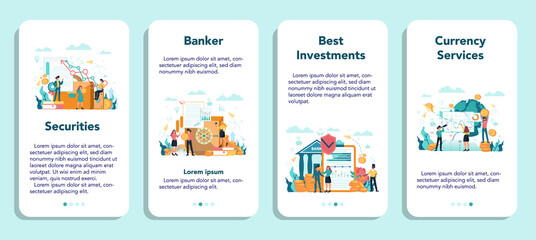 Banker or banking mobile application banner set. Idea of finance