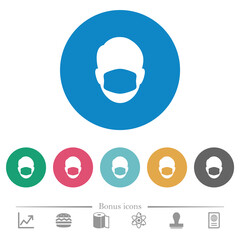 Face with medical mask flat round icons