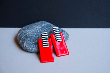 Geometric stud earrings. Handmade jewelry of polymer clay.