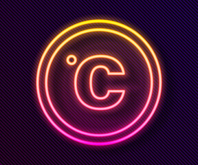 Glowing neon line Celsius icon isolated on black background. Vector.