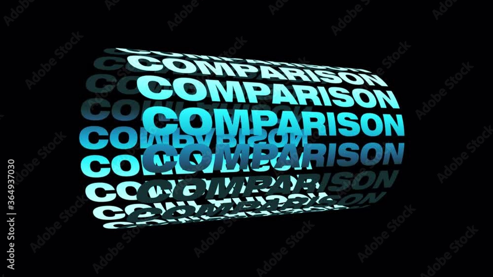 Aufkleber comparison blue text word tube rotating animation seamless loop isolated on black background with al