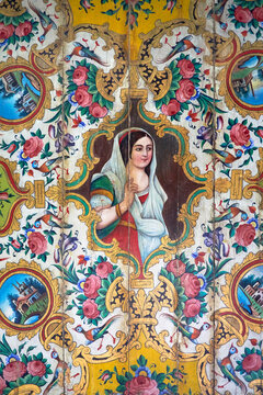 Iran, Shiraz - Muurschildering in de villa Narenjestan e Ghavam