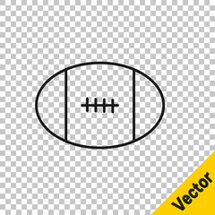 Black line Rugby ball icon isolated on transparent background. Vector.