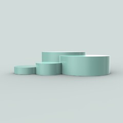 3D rendering Podium scene or 3D round pillar stand scene and winner pedestal in studio on  gray or blue minimal background