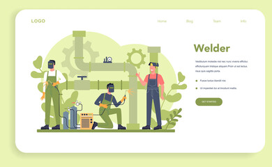 Welder and welding service concept web banner or landing page.