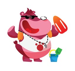 bear cartoon playing at the beach