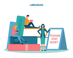 Librarian concept. Library staff holding and sorting book. Knowledge