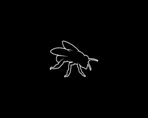 Bee Silhouette on Black Background. Isolated Vector Animal Template for Logo Company, Icon, Symbol etc
