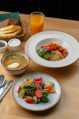 Business lunch in a moscow cafe