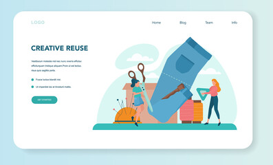 Upcycling web banner or landing page. Eco tips for reducing waste.