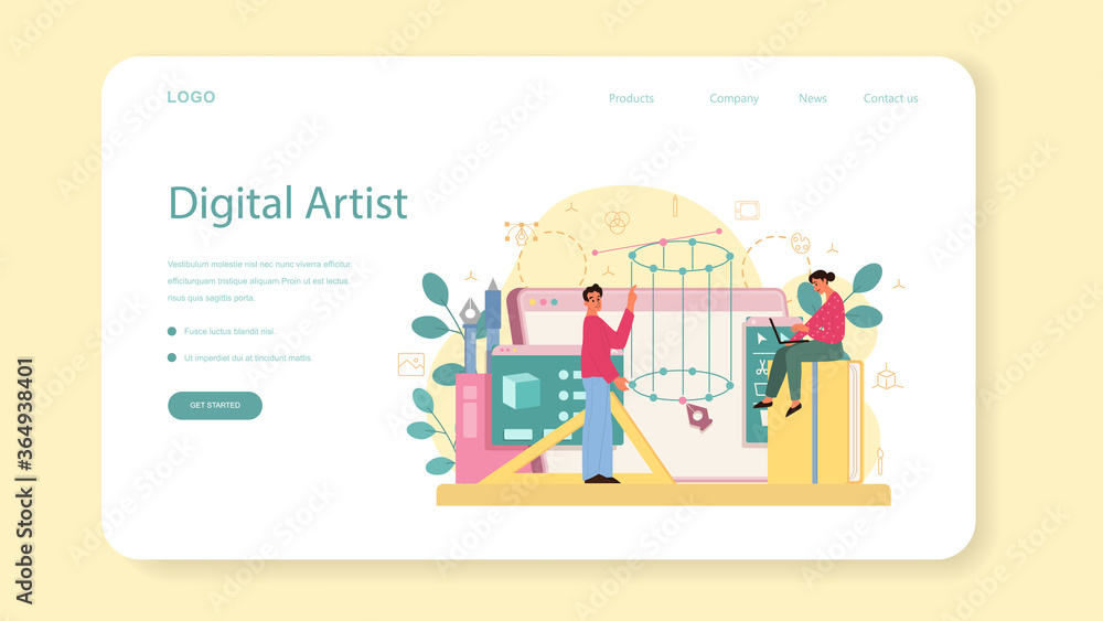 Poster designer 3d modeling web banner or landing page. digital