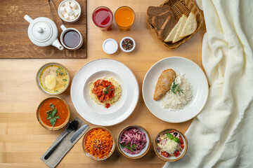 Menu photography, variety of russian meals in a restaurant