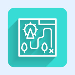 White line Amusement park map icon isolated with long shadow. Entertainment in vacation. Green square button. Vector.