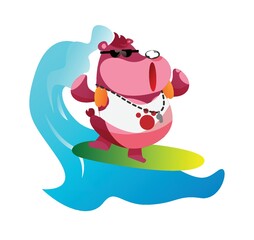 bear cartoon surfing