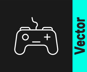 Obraz premium White line Gamepad icon isolated on black background. Game controller. Vector.
