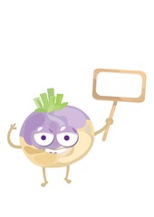 turnip holding wooden board