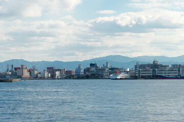 Beautiful scenic view from Port of Takamatsu in Takamatsu, Kagawa, Japan.