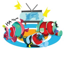 Fototapeta premium rhinoceros, bear and fish cartoon laughing out loud