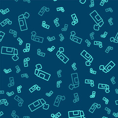 Green line Pepper spray icon isolated seamless pattern on blue background. OC gas. Capsicum self defense aerosol. Vector.