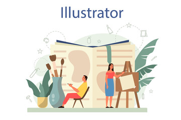 Graphic illustration designer, illustrator concept. Artist drawing picture