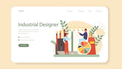 Industrial designer web banner or landing page. Artist creating