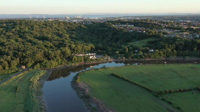 Aerial view of the Welsh town Caerleon in Wales, home of the Roman Amphitheatre