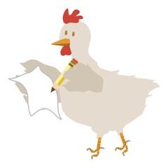 hen holding paper and pencil