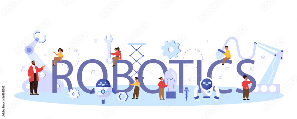 Poster robotics school subject typographic header concept. robot