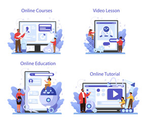 Robotics school subject online service or platform set. Robot