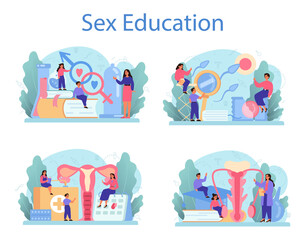 Sexual education concept set. Sexual health lesson for young people.