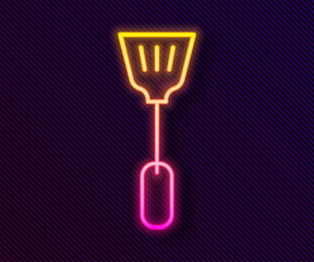 Glowing neon line Fly swatter icon isolated on black background. Vector.