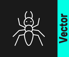 White line Ant icon isolated on black background. Vector.