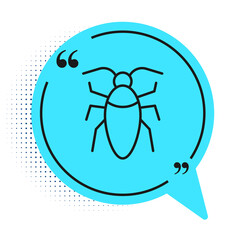 Black line Cockroach icon isolated on white background. Blue speech bubble symbol. Vector.