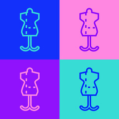 Pop art line Mannequin icon isolated on color background. Tailor dummy. Vector.