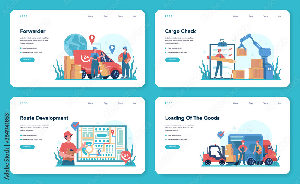 Wall mural forwarder web banner or landing page set. loader in uniform