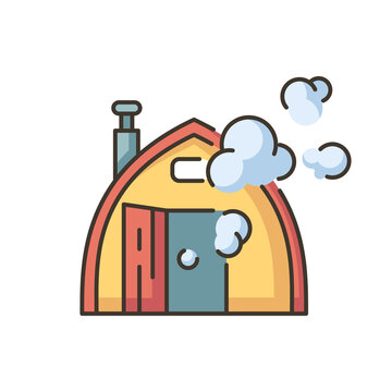 Finnish sauna RGB color icon. Traditional bathhouse, russian banya. Finland national culture. Small house for taking steam baths isolated vector illustration