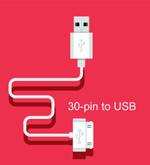 30-pin to USB cable vector, universal computer cable