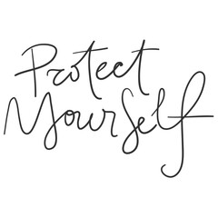 Protect yourself. Covid-19. Sticker for social media content. Vector hand drawn illustration design. 