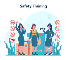 Stewardess concept. Beautiful female flight attendants help passenger