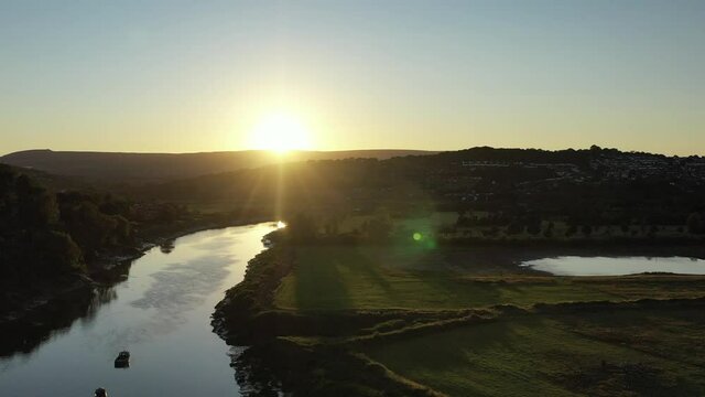 Aerial view of the Welsh town Caerleon in Wales, home of the Roman Amphitheatre