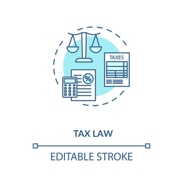 Tax Law Concept Icon. Domestic And International Taxation. Notary Service. Financial And Legal Consult Idea Thin Line Illustration. Vector Isolated Outline RGB Color Drawing. Editable Stroke