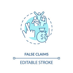 False claims concept icon. Common corporate crime. Financial fraud against government. Federal law violation idea thin line illustration. Vector isolated outline RGB color drawing. Editable stroke