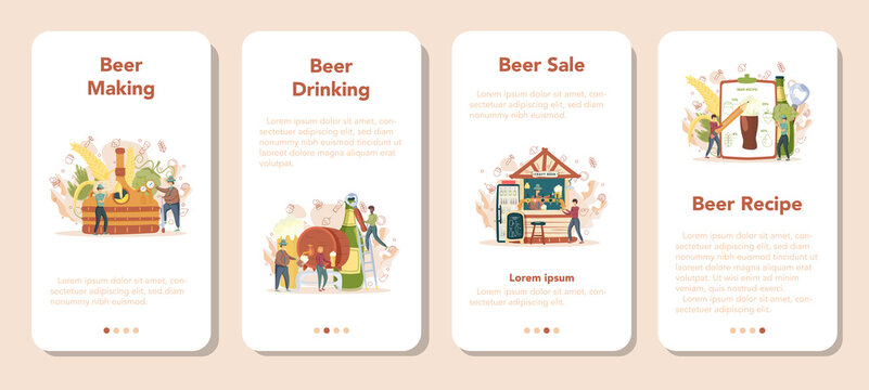 Brewery mobile application banner set. Craft beer production, brewing