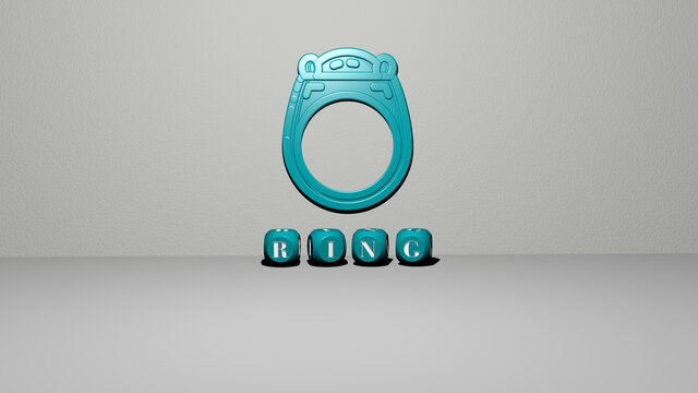 3D illustration of RING graphics and text made by metallic dice letters for the related meanings of the concept and presentations. background and design