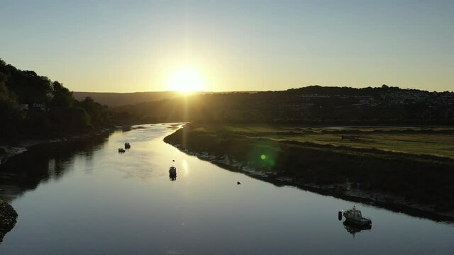 Aerial view of the Welsh town Caerleon in Wales, home of the Roman Amphitheatre