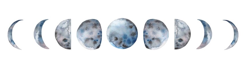 Hand painted watercolor moon phases. Full moon. Design for printing on textiles, packaging, cards, posters, etc.